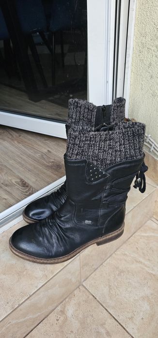 Czarne damskie kozaki zimowe Rieker 94773-00 | Rozmiar 42 | Ciepłe, RiekerTEX, Stan bdb!