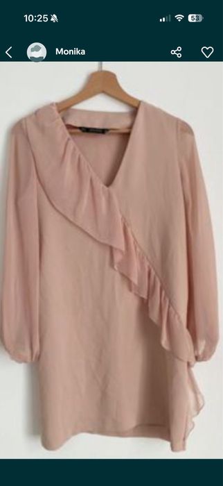 Zara sukienka z falbaną na wesele,chrzciny etc pudrowy róż S/M