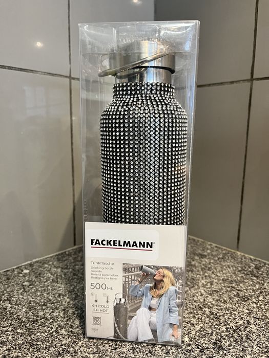 Garrafa de água Paris Hilton Diamond Bling com tampa e alça prateadas