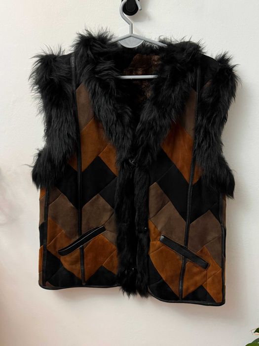 Kamizelka skórzana bezrękawnik jodełka skórzan vintage Ledermanie 38 M