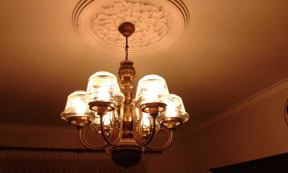 Candeeiro de tecto de 6 globos, em bronze - vintage