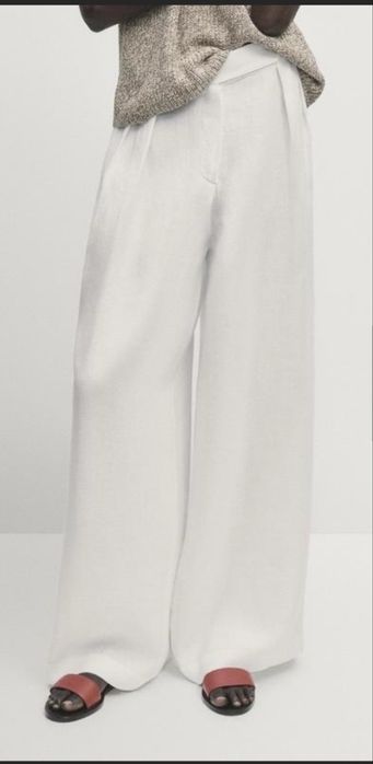 Штани Massimo dutti, палаццо, льон, білі, широкі