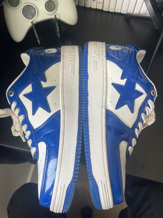 BAPE STA Patent Leather White Blue (2023) – Tamanho 43 / US 9.5