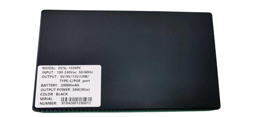 DC1036P UPS (36W, 20000mAh) 5V2A/9V2A/12V2A/POE + USB-C