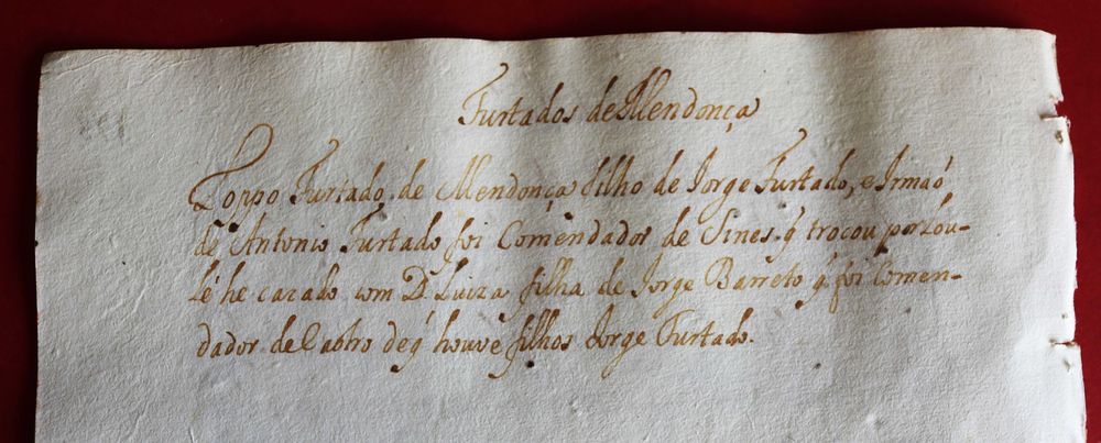 Título dos Furtados de Mendonça - origens e genealogia manuscrito antigo