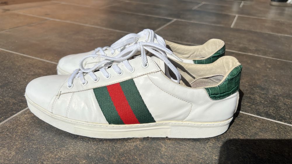 Gucci White Leather Ace Low Top Sneakers, кроссовки, кеды Гуччи