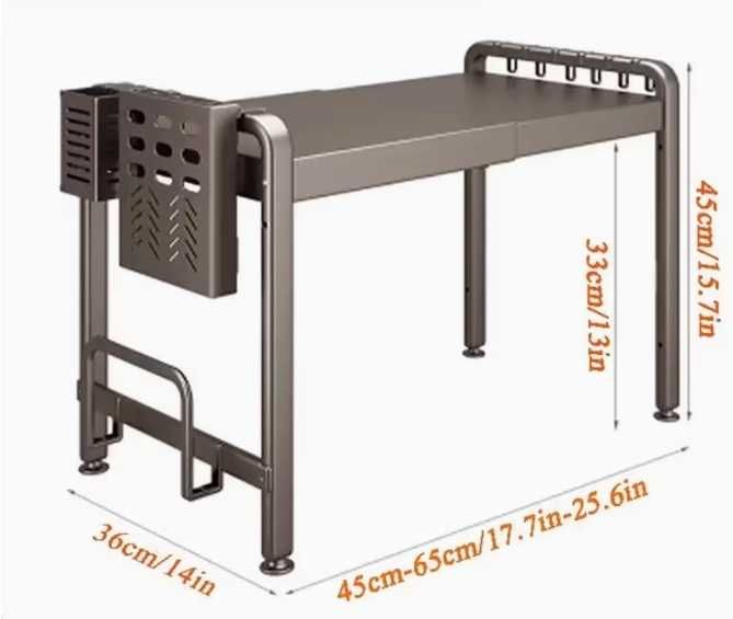 Estante de metal retrátil e expansível com itens - para cozinha