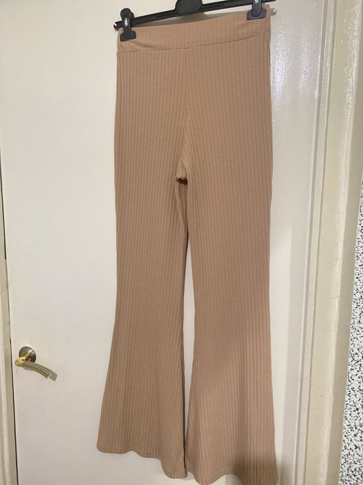 Штаны широкие клеш бежевые на высокой посадке h&m