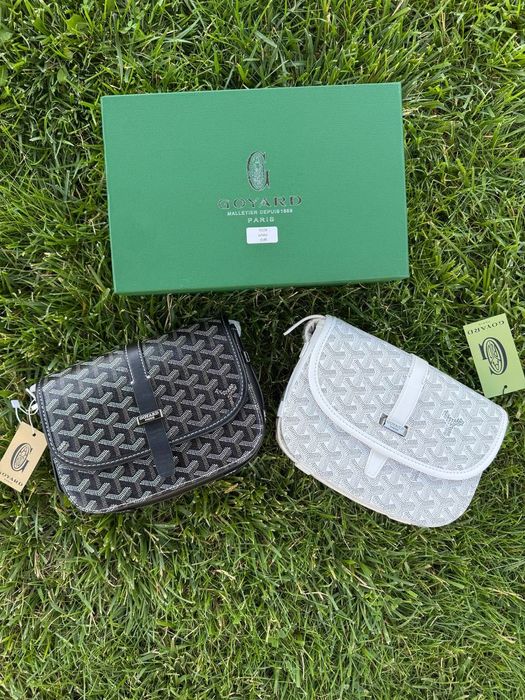 Сумка Goyard месенджер через плече гуаярд чорна і біла з коробкою і бе