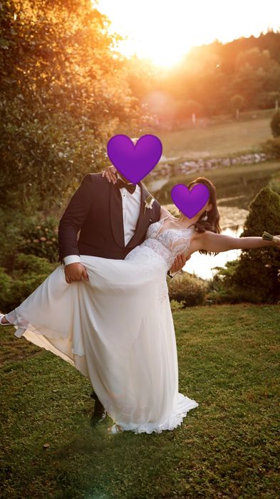 Muślinowa zwiewna suknia ślubna 36/38 + doczepiane rękawki