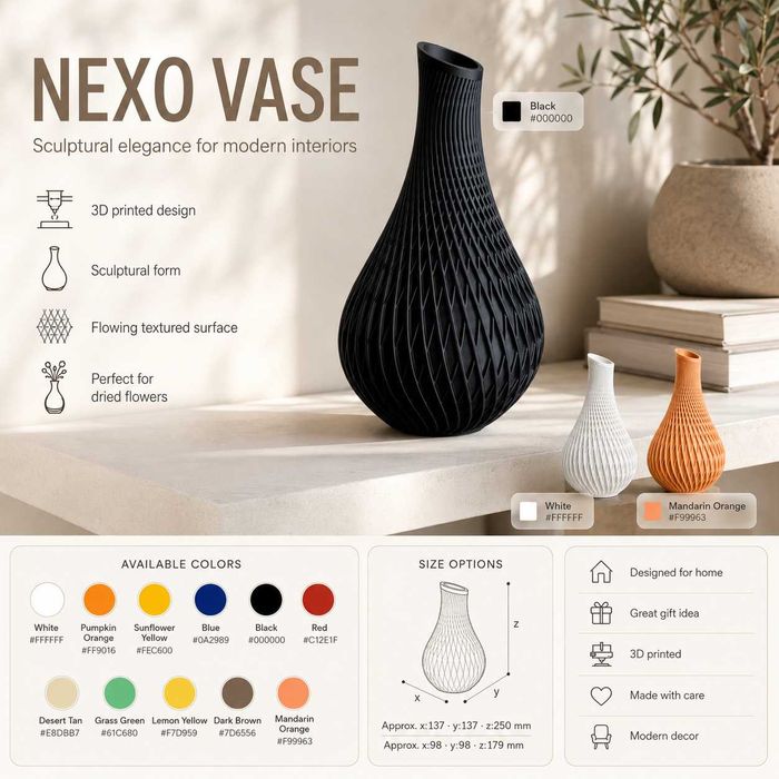 Vaso Nexo Decorativo  | Vaso Moderno Minimalista para Flores Secas, Decoração de Casa, Quarto ou Presente