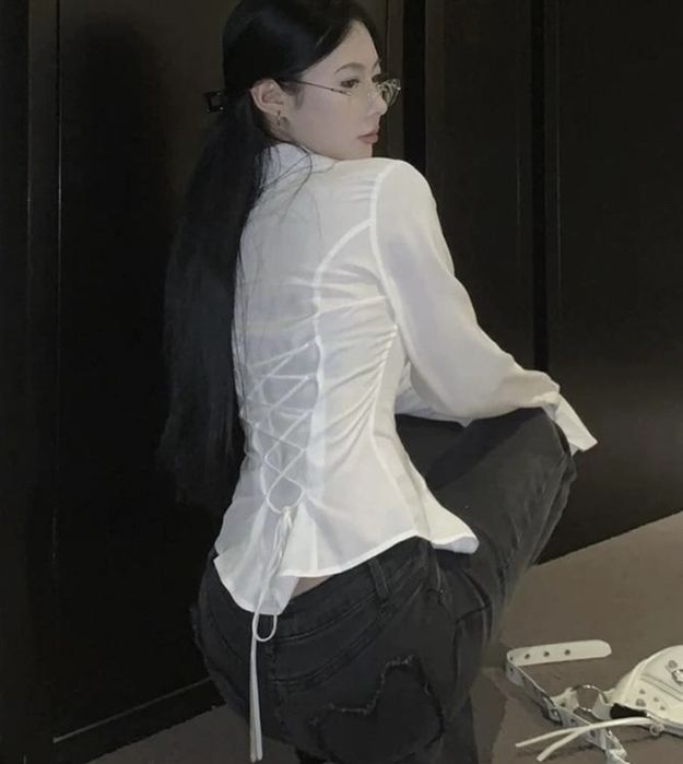 Корсетная рубашка  с завязками на спине modern chic ,fashion street