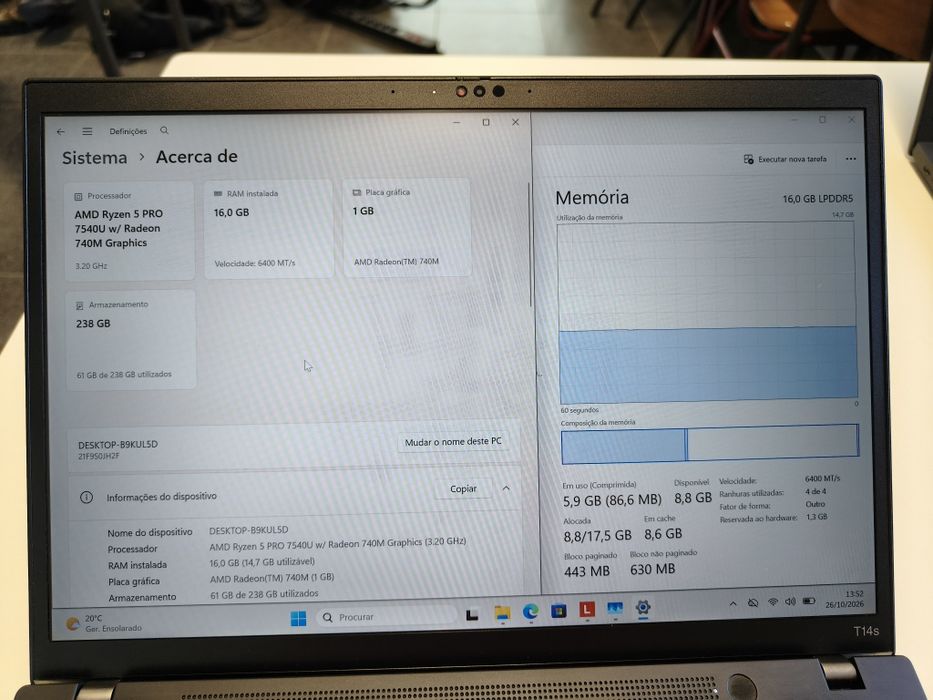 Lenovo Thinkpad T14s Ryzen 5 PRO 6650u/16gb ddr5/512gb/Touch