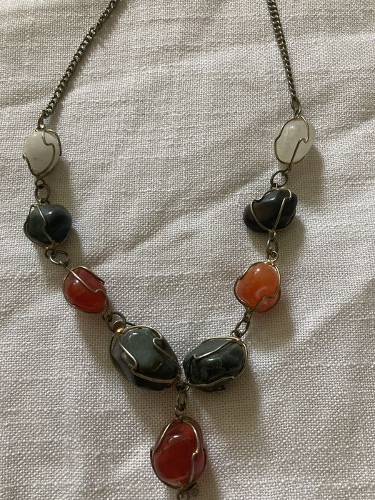 Naszyjnik agaty w metalowej oprawie vintage boho