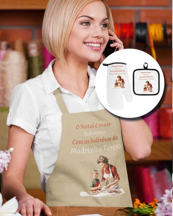 Conjunto de Avental com luva e pega de forno