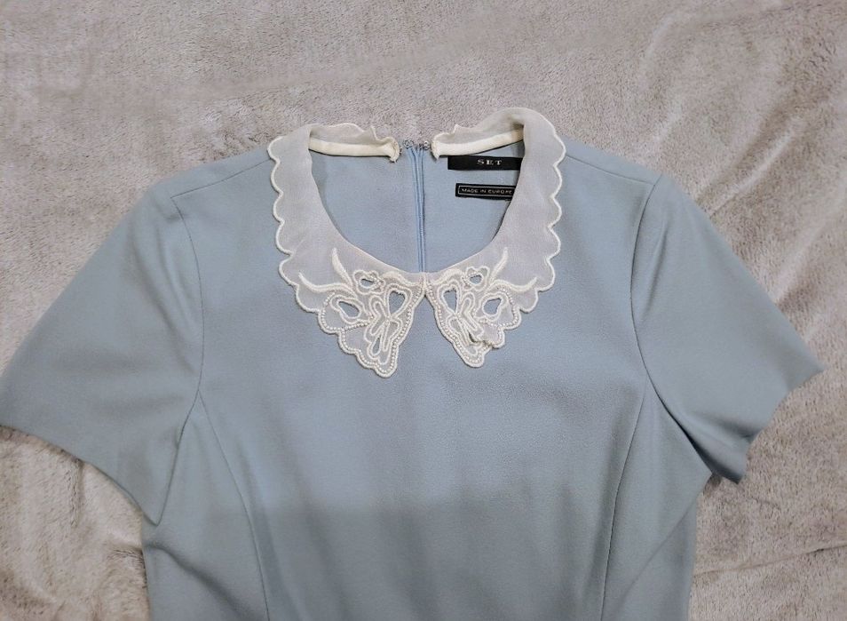 Сукня плаття блакитна приталена А-силует з коміром бренду SET р. S 36