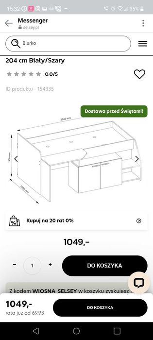 Łóżko młodzieżowe z biurkiem i szafką