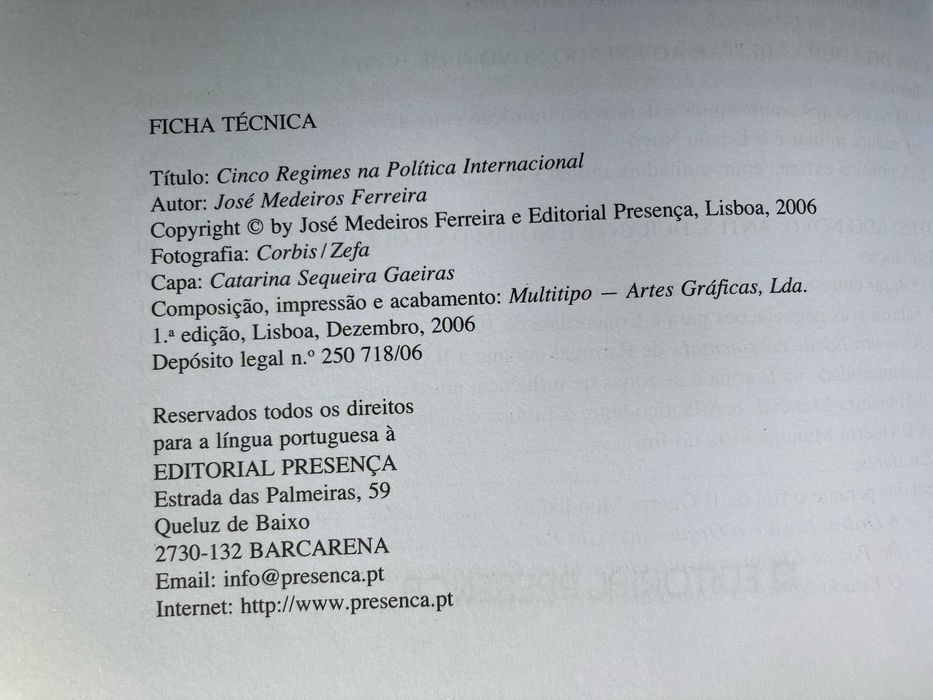 Cinco Regimes na Política Internacional, de José Medeiros Ferreira