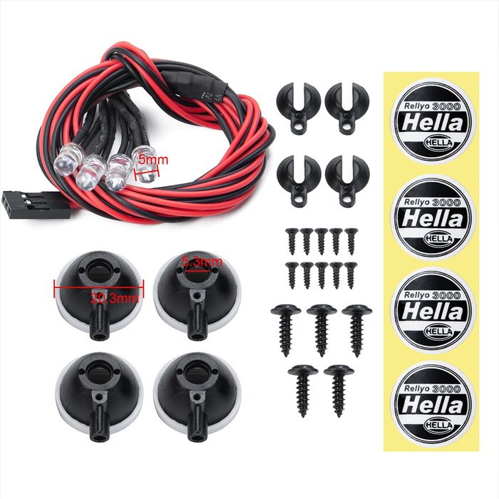 Oświetlenie LED do modelu rc 4 reflektory Hella 6-7,4V TRAXXAS AXIAL