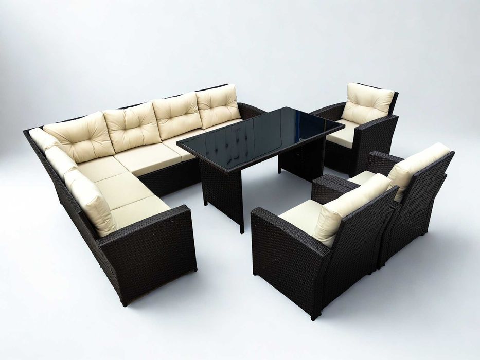 Wypoczynek ogrodowy /Narożnik + fotele / Technorattan/ 9 os / 4 kolory