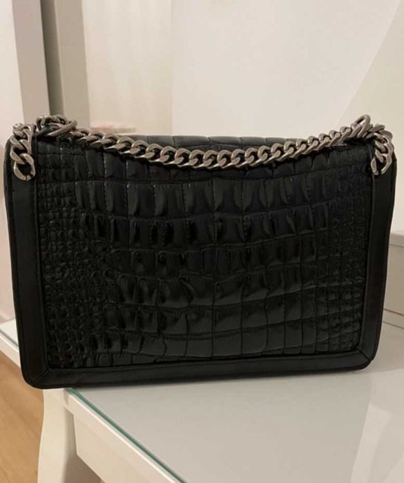 Skórzana torba torebka Zara skóra naturalna z grubym łańcuchrm czarna