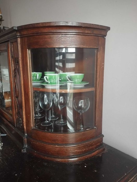 Antyczny kredens dębowy XIX/XX w. - gięte szyby ANTYK