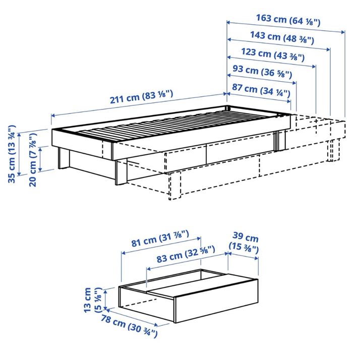 Estrutura cama c/arrumação-colchão, pinho/ Vesteroy