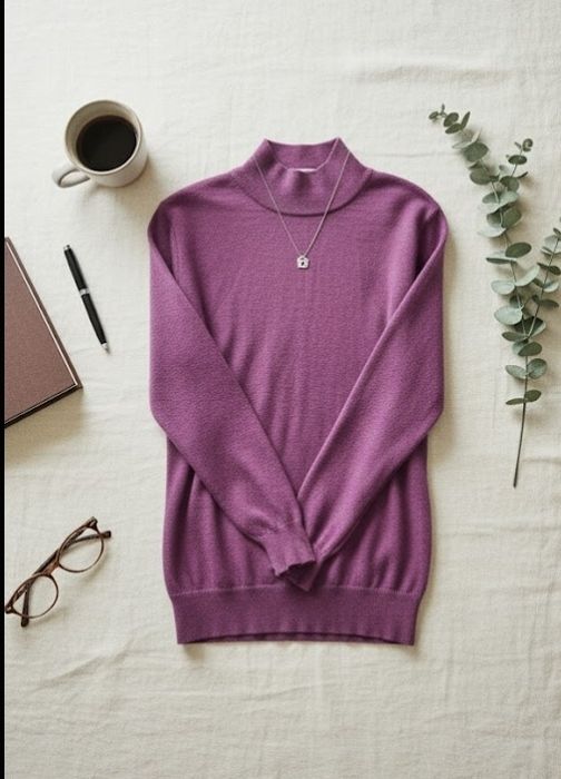 Fioletowy różowy sweter golf półgolf damski wełna merino Afibel