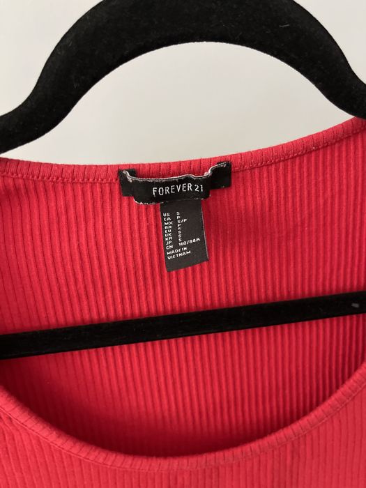 Czerwony crop top forever 21 S rayon bawełna prążkowana rękaw 3/4