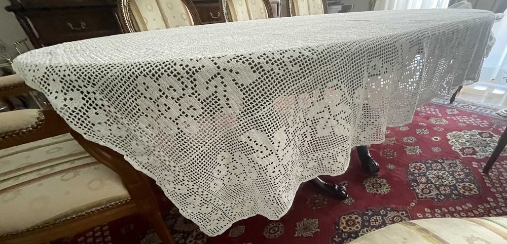 Toalha de mesa artesanal, em renda, linha de algodão
