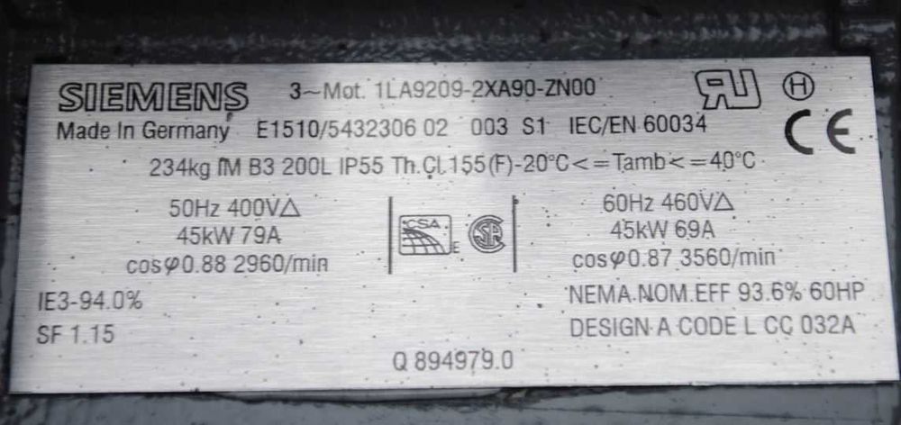 Silnik elektryczny 45kw. 2960obr./min.. SIEMENS