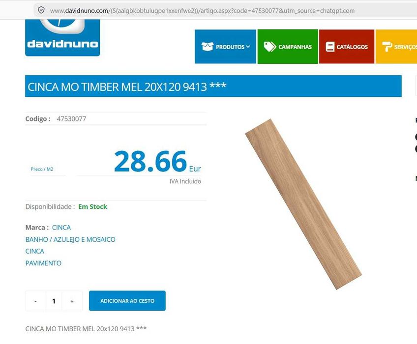 Piso Pavimento Tijoleira - Cinca Timber 20x120 32 caixas com 6 unidades, total 46,08 m².
