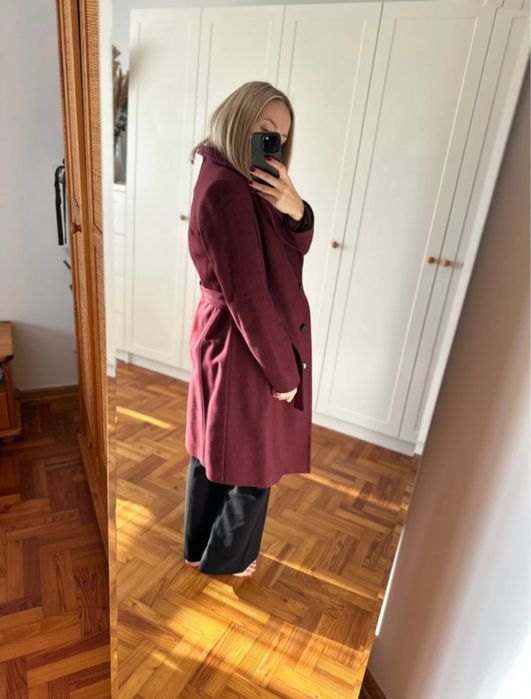 Bordowy burgund wełniany płaszcz Lavard