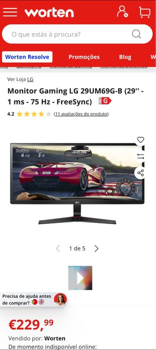 Monitor Gaming LG 29'' UltraWide (29UM69G-B) - Excelente Estado