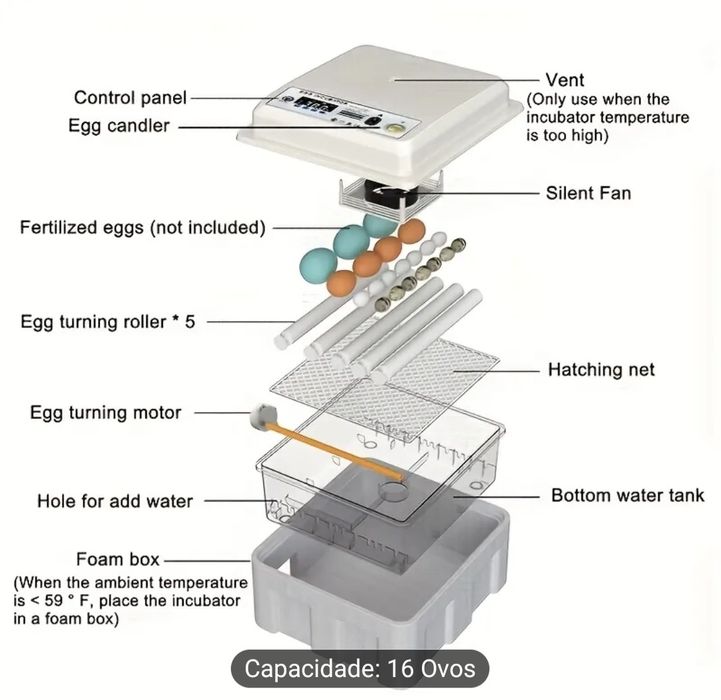 Incubadora Automática para 12-16 Ovos