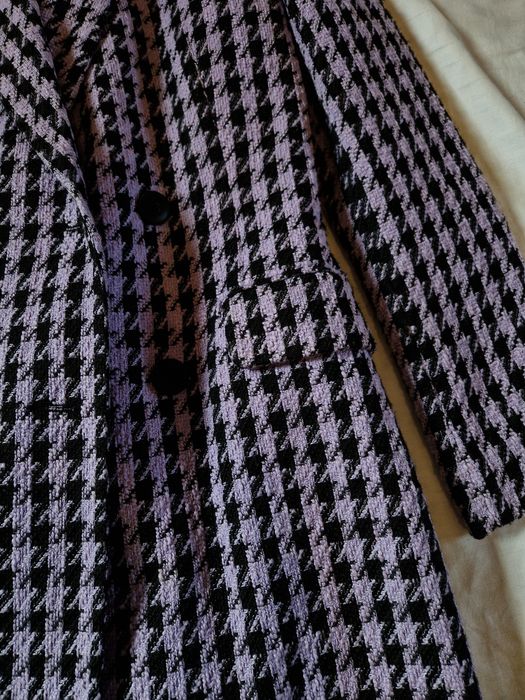 Blazer/Sobretudo xadrez roxo e preto Stradivarius Tamanho S