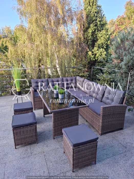 Narożnik Ogrodowy Zestaw Mebli Ogrodowych Narożnik i Pufy na Taras