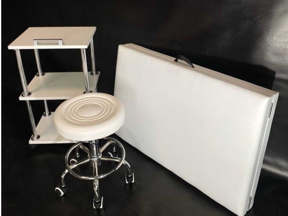 Набір Старт білий: кушетка тверда + етажерка + стілець