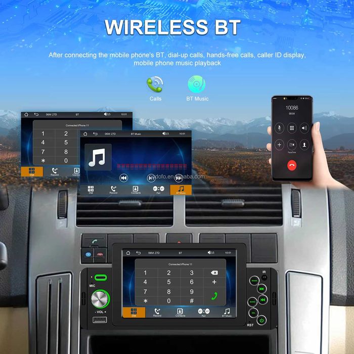 Rádio 1DIN | Ecrã 5" HD | CarPlay & Android Auto WIRELESS | Universal