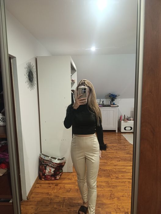 Spodnie skórzane woskowane wysoki stan s m l hm