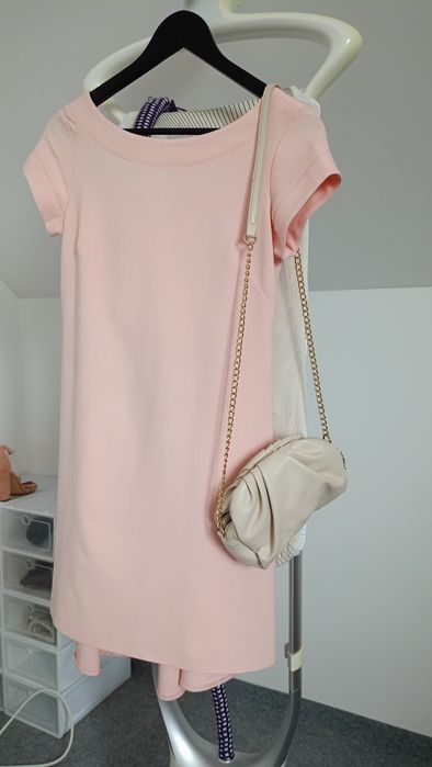Elegancka sukienka komunia wesele modna s pudrowy róż