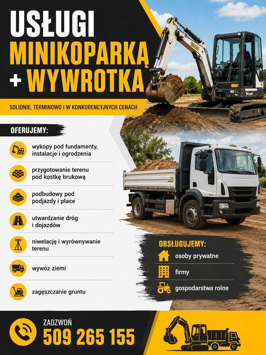 Usługi minikoparką i wywrotką | Wykopy • Podbudowy • Niwelacja terenu • Utwardzanie dróg