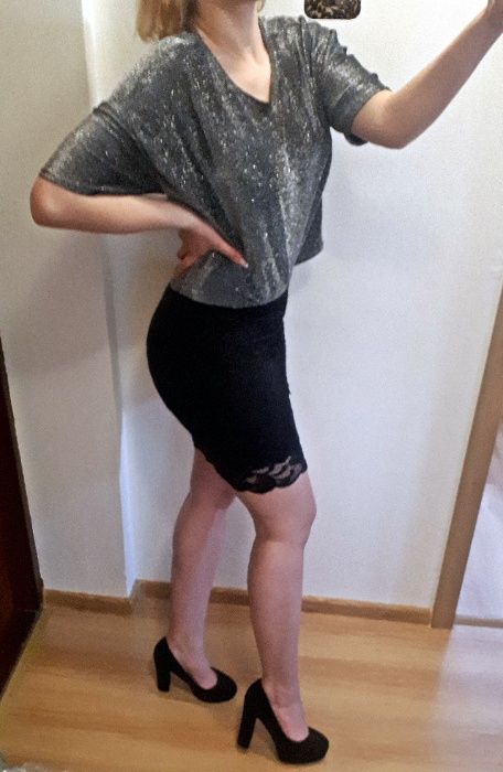 Czarna spódnica koronkowa 100% bawełna ZARA - na imprezę do biura