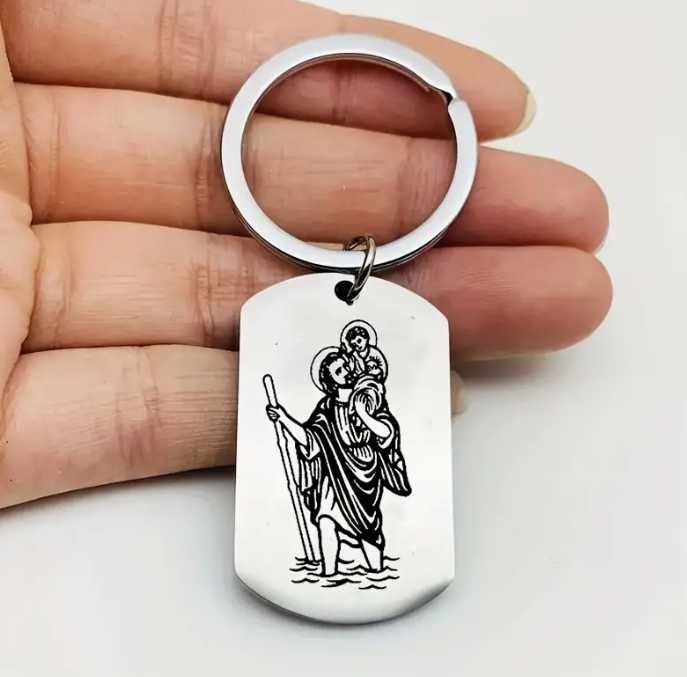 Brelok do kluczy Święty Krzysztof Patron Kierowców Dwustronny Modlitwa