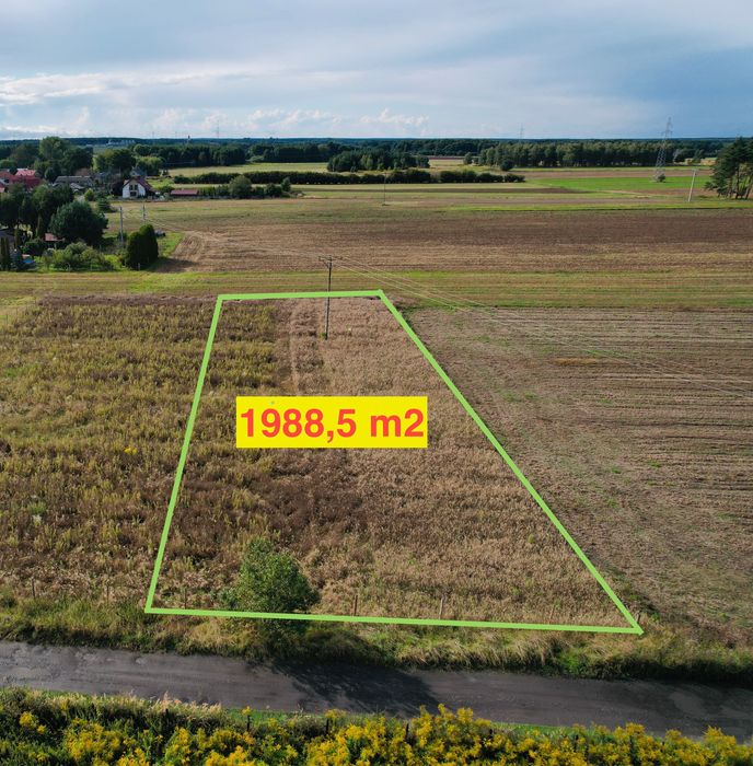 Działka budowlana 1988m2 z widokiem na pola, lasy, 15 min od Lubina
