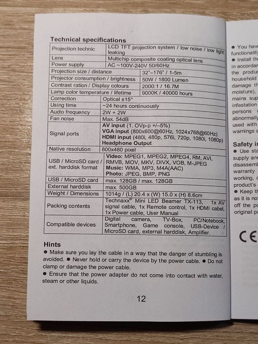 Проєктор Technaxx mini led beamer tx 113