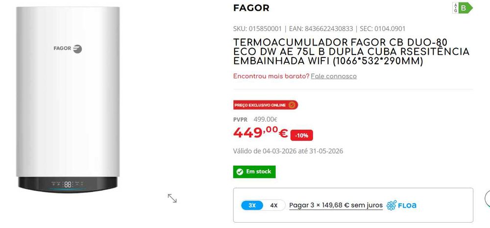 TERMOACUMULADOR fagor cb duo-80 eco dw