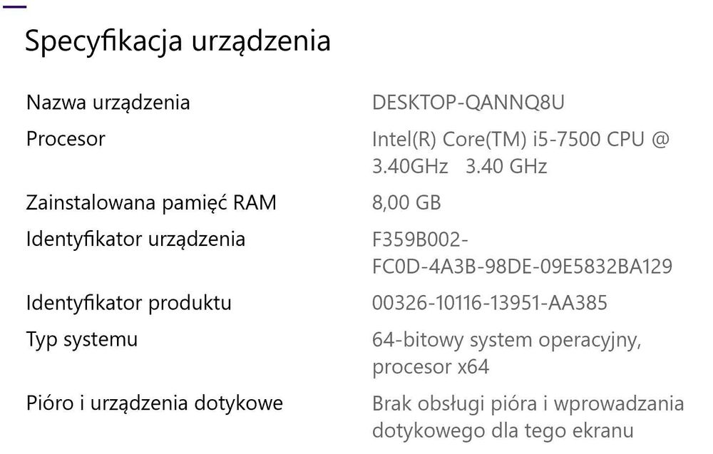 Komputer i5-7500, GTX 1660