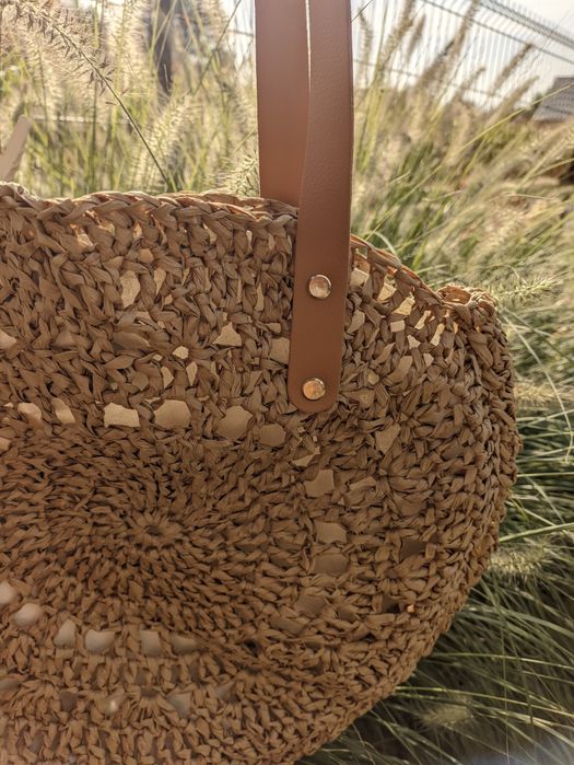 Torebka Boho z rafii słomkowa HANDMADE szydełko E