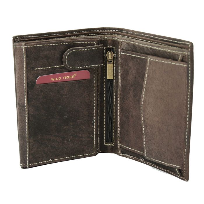 portfel skórzany męski pionowy wild tiger - ciemnobrązowy